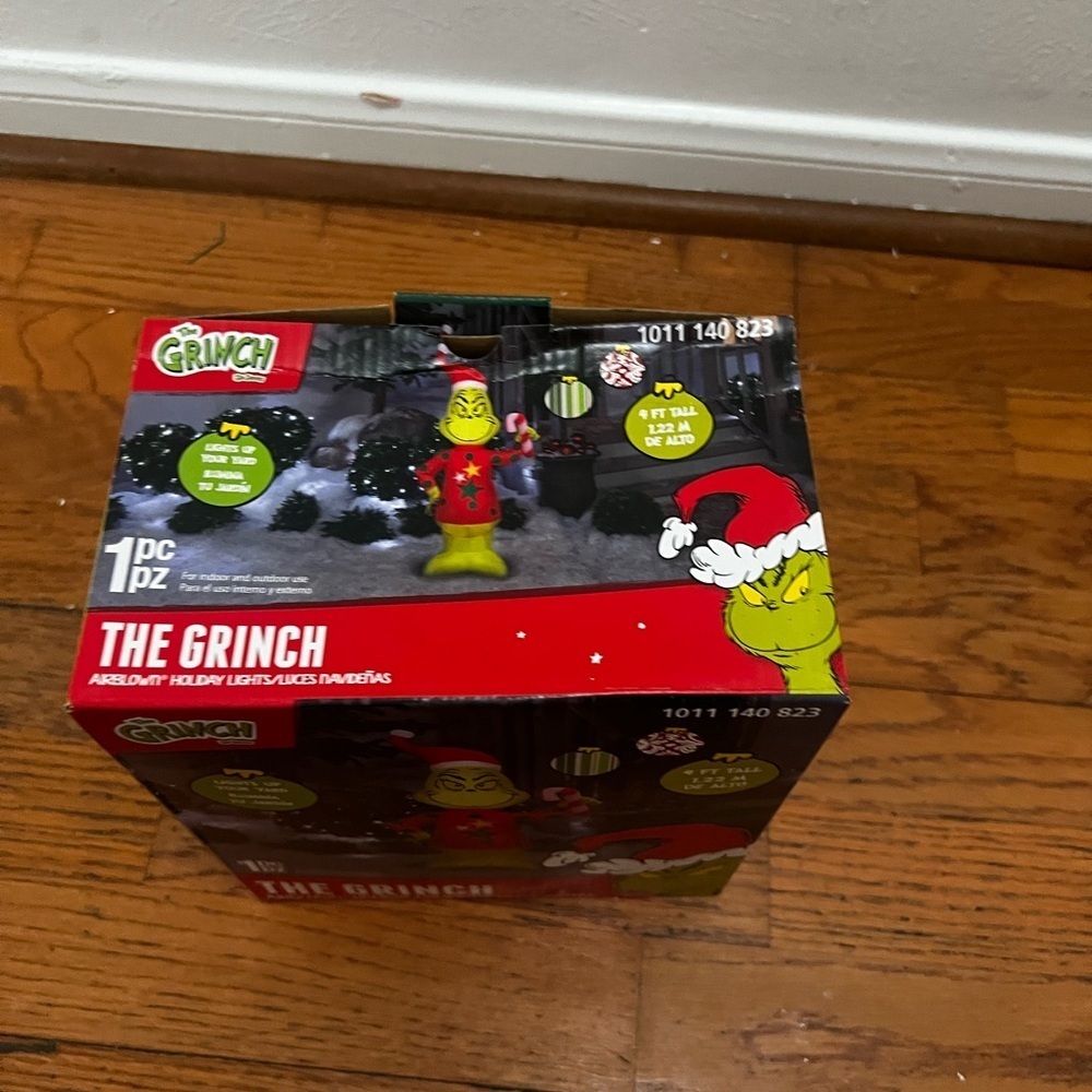 Festive Inflatable Grinch with Santa Hat - Picture 7 of 8